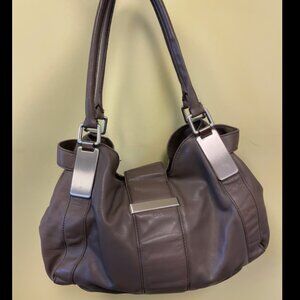 ***SOLD***Banana Republic Gray Leather Magnetic Flap Satchel Shoulder Bag Purse